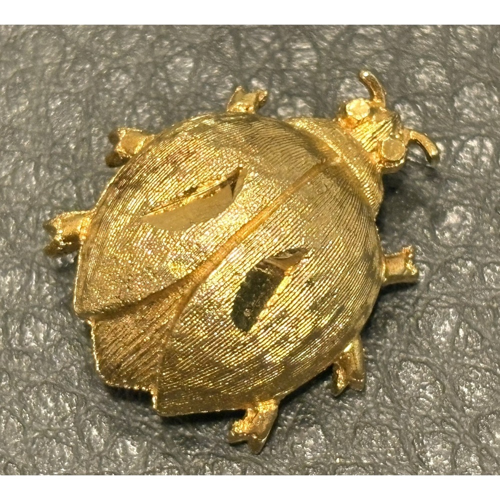 Vintage Mamselle Gold Tone Lady Bug Beetle Ladybug Pin Brooch MCM MODERNIST